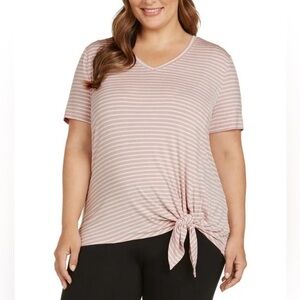 Matty M Pink Striped Tie-Front Tee